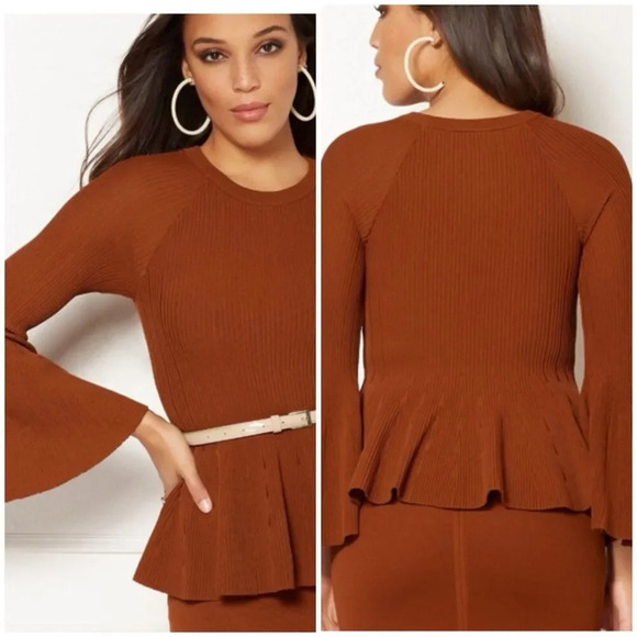 Eva Mendes by New York & Company Bell Sleeve Peplum Sweater Size Large - Picture 1 of 12